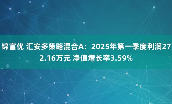 锦富优 汇安多策略混合A：2025年第一季度利润272.16万元 净值增长率3.59%